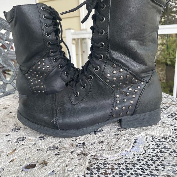 Pink and Pepper Black Studded Combat Boots - Picture 1 of 3